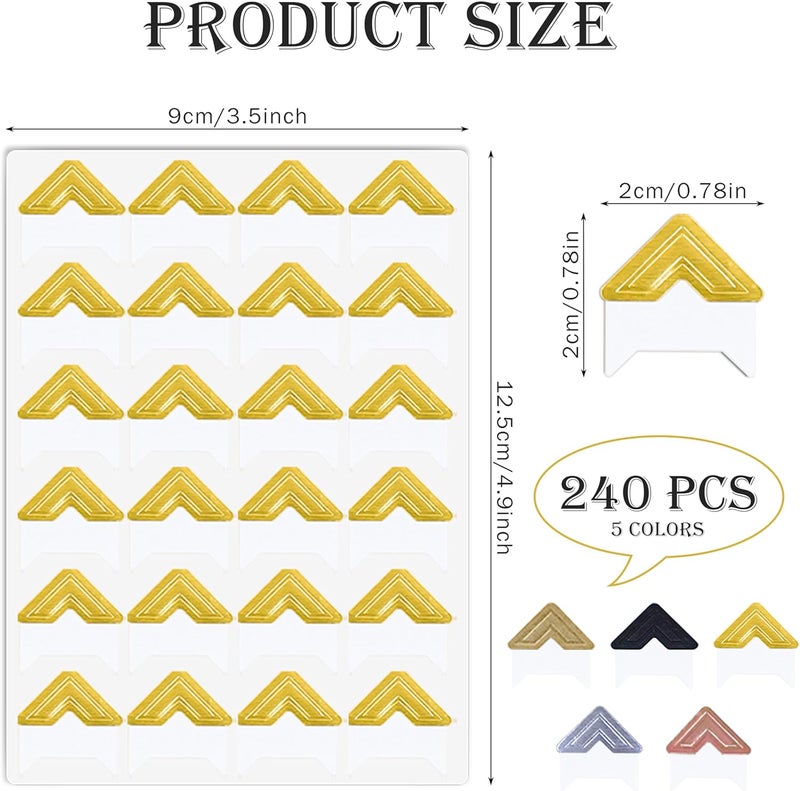 Drokenle 240 Pieces Photo Corners Self Adhesive Photo Corner Stickers, Picture Mounting Corners Acid Free Photo Corner for DIY Scrapbook, Album, Picture Frames, Journal Supplies (Multicolor) - Image 2